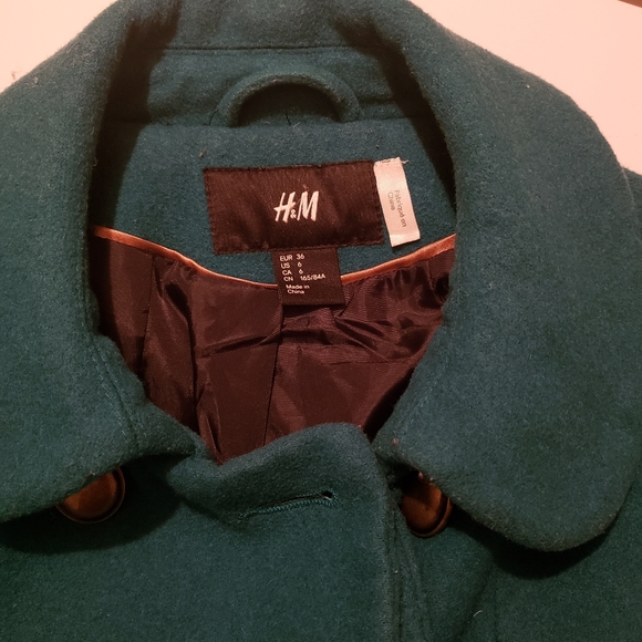 H&M Teal Wool Dress Coat - Picture 2 of 4